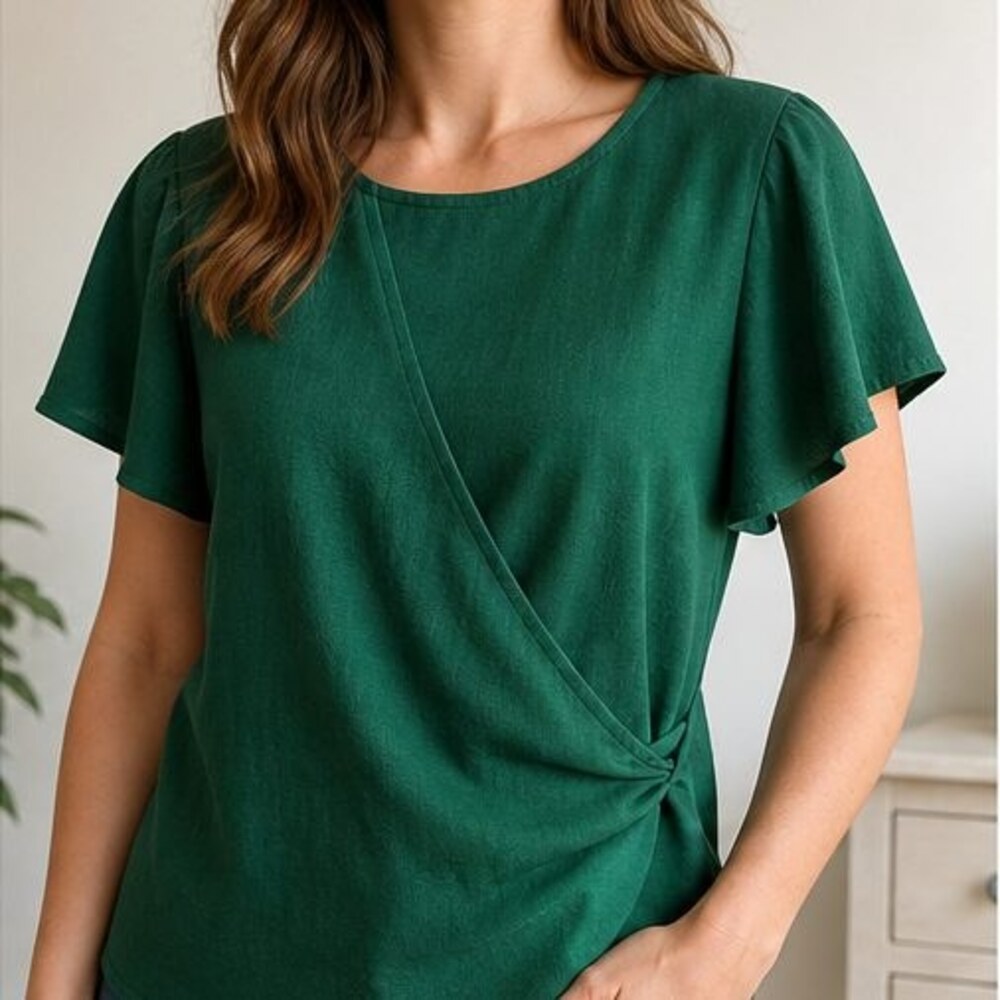 Emerald Ruffle Blouse - Picture 2 of 6